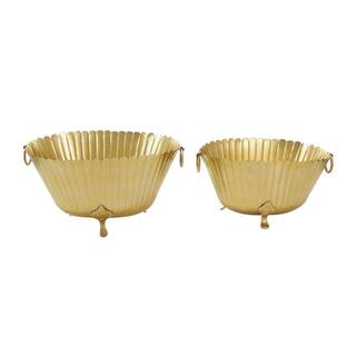 Litton Lane 9 in. and 8 in. Small Gold Metal Planter (2-Pack) 045631