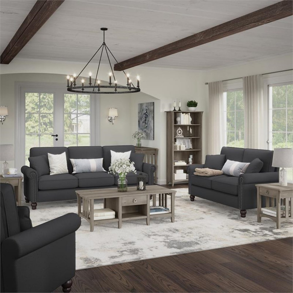 Coventry Sectional Couch with Reversible Chaise in Dark Gray Microsuede   Sectional Sofas   by Homesquare  Houzz