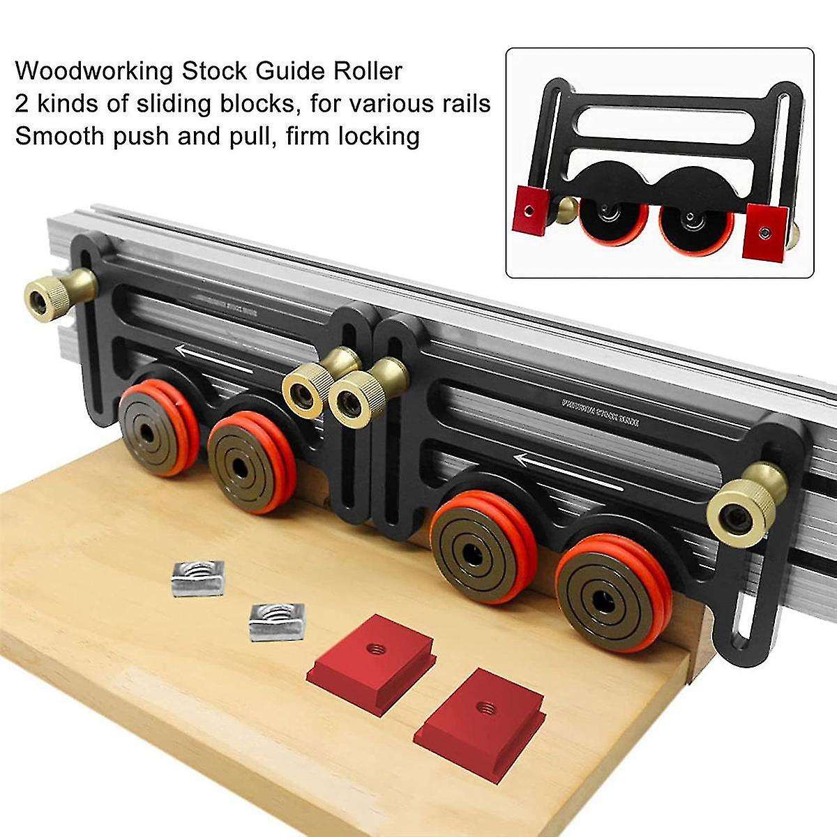 Guides For Table Saw， Dual Universal Featherboards With Sliding Blocks， Double Wheel Bearing Rolle