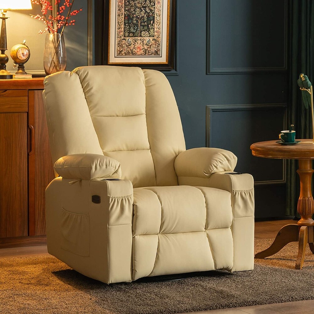 MCombo Manual Swivel Glider Rocker Recliner Chair with Massage  Faux Leather 8036