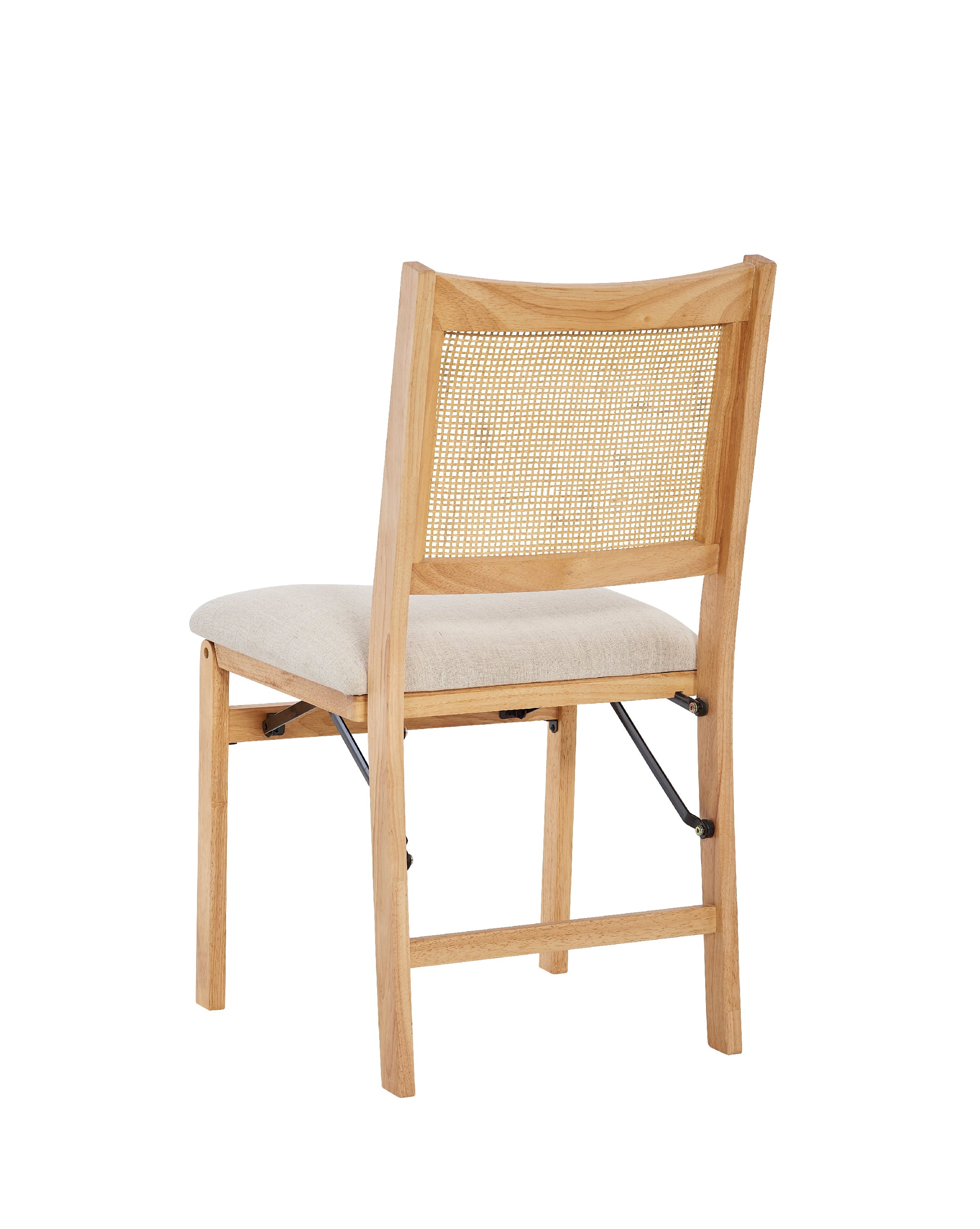 Riviera Rattan Back Folding Chair with Upholstered Seat, Natural Base with Beige Fabric