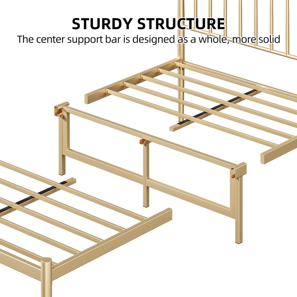 Gold Bed Frame with Metal Headboard and Footboard