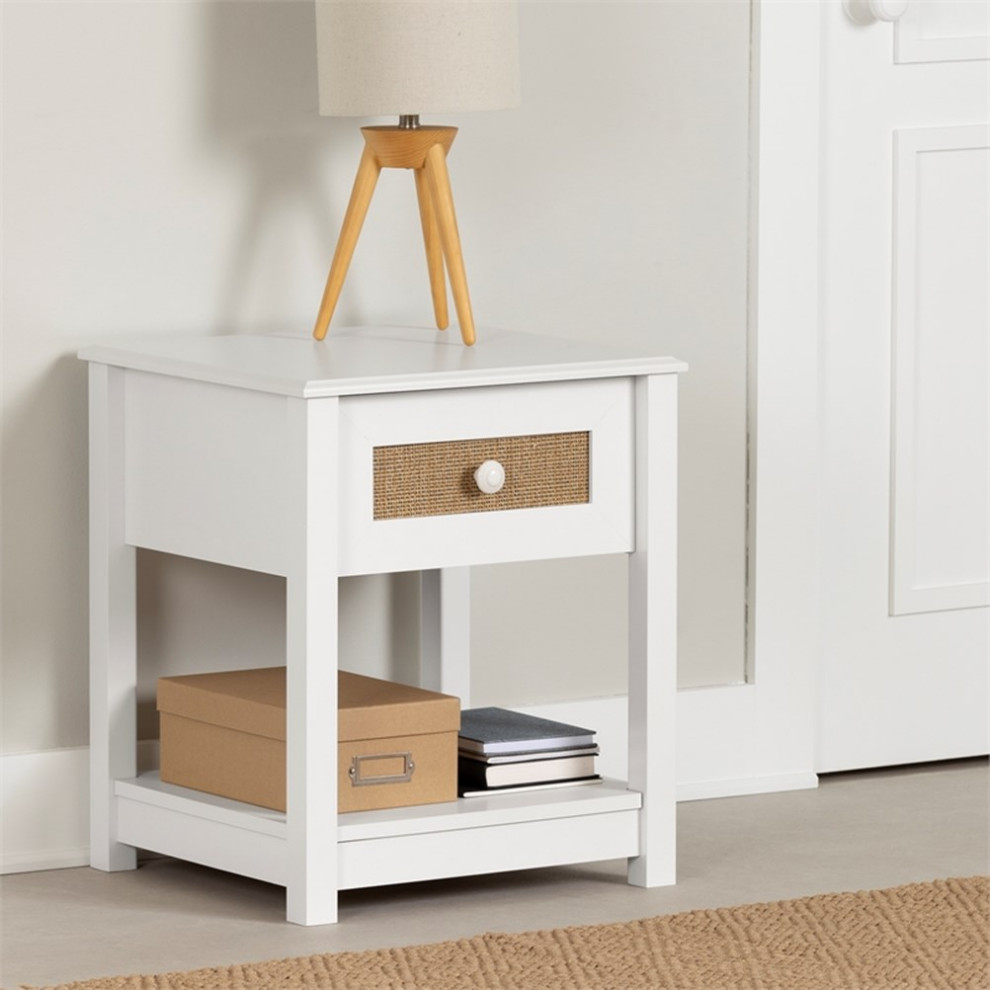 Pemberly Row 19 quotW Engineered Wood End Table in White/Faux Printed Rattan   Tropical   Side Tables And End Tables   by Homesquare  Houzz