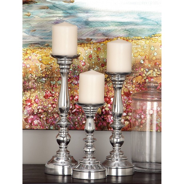 Set Of 3 Traditional Aluminum Pillar Candle Holders Olivia amp May