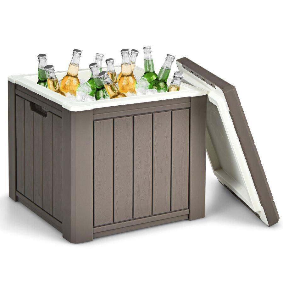 ITOPFOX 3- In-1 Patio 10 Gal. Ice Cube Cooler Box Table Stool Storage WHandle H2SA22OT023