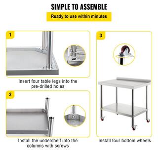 VEVOR Stainless Steel Prep Table 36 x 24 x 35 in. Heavy Duty Metal Worktable with Adjustable Undershelf Kitchen Utility Tables BXGYDGZ362435W02CV0