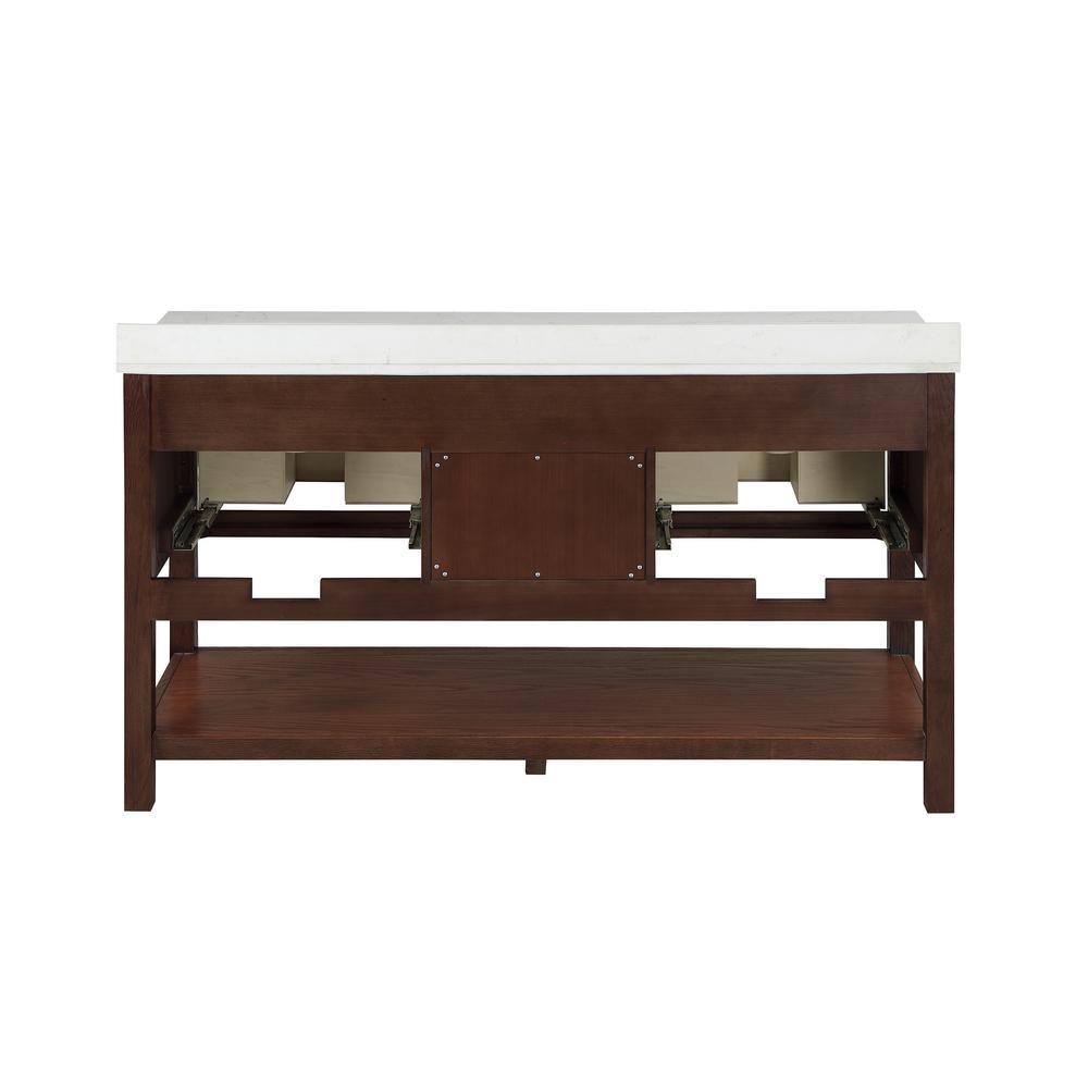 Home Decorators Collection Tolbrook 60in. W x 22 in. D x 34 12 in. H Vanity in Brown Oak with Engineered Carrara Marble Top and White Sinks TJ-0204V6022BR