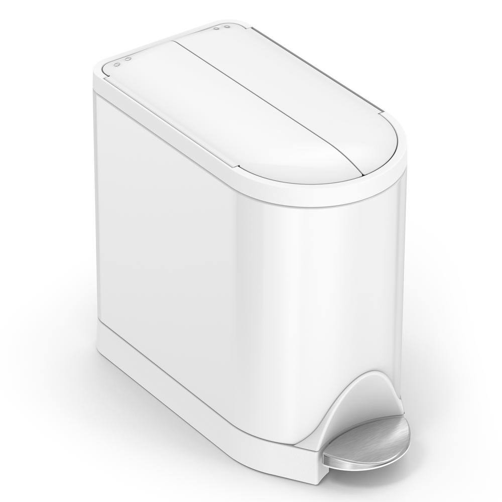 simplehuman 10-Liter White Stainless Steel Butterfly Step-On Trash Can CW2042