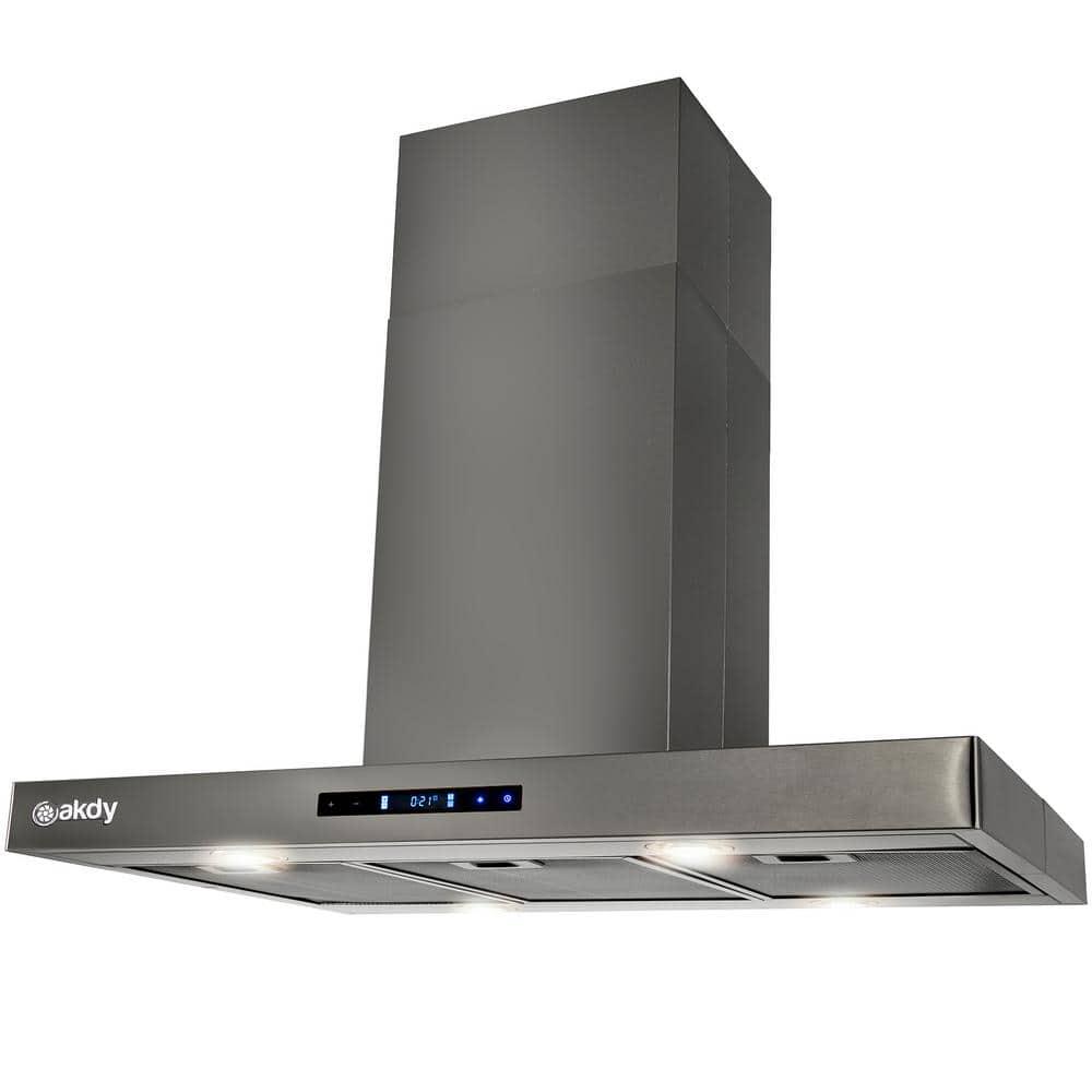 AKDY 36 in 343 CFM Convertible island Mount Range Hood in Black Stainless Steel With LED Lights