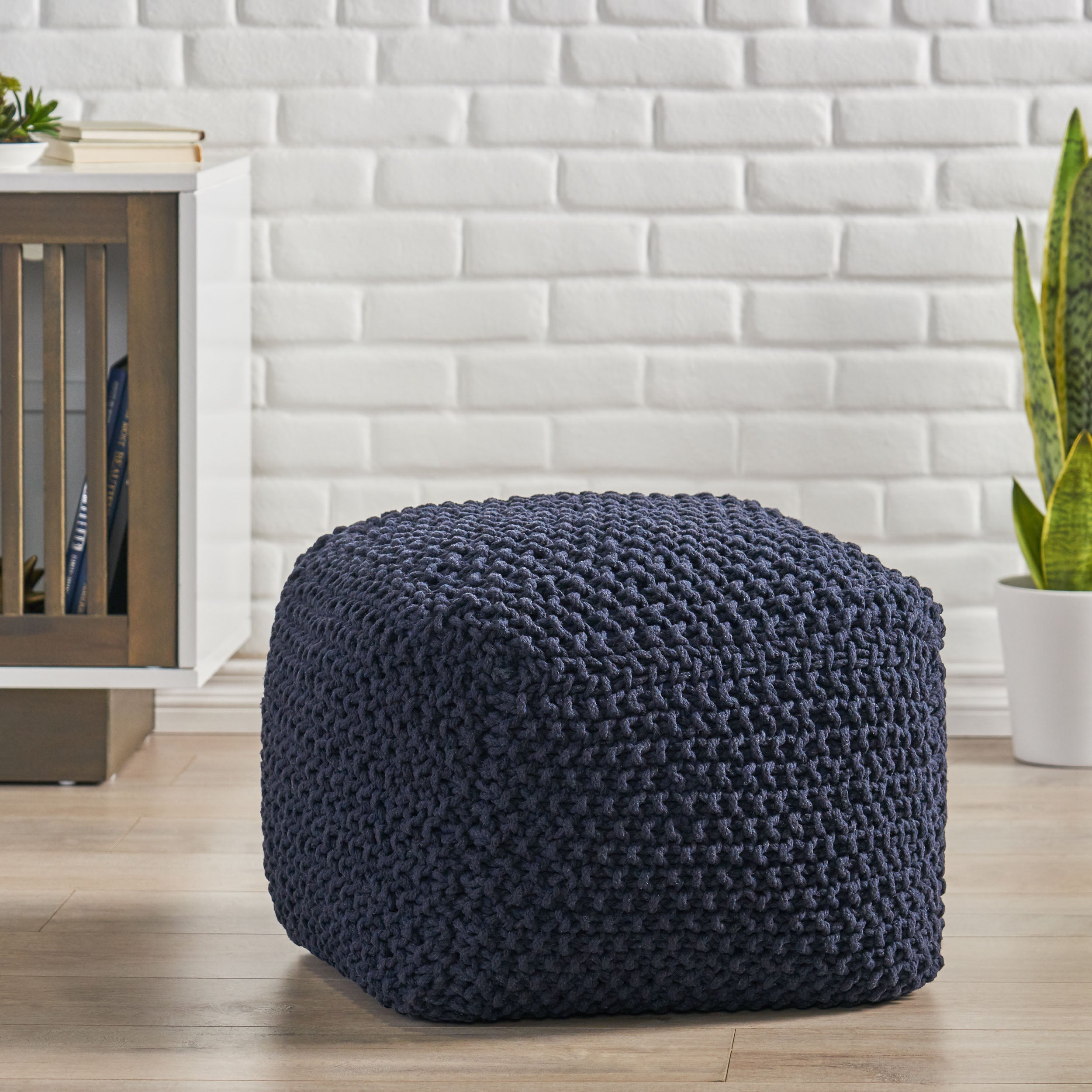 Teresa Modern Knitted Cotton Cube Pouf