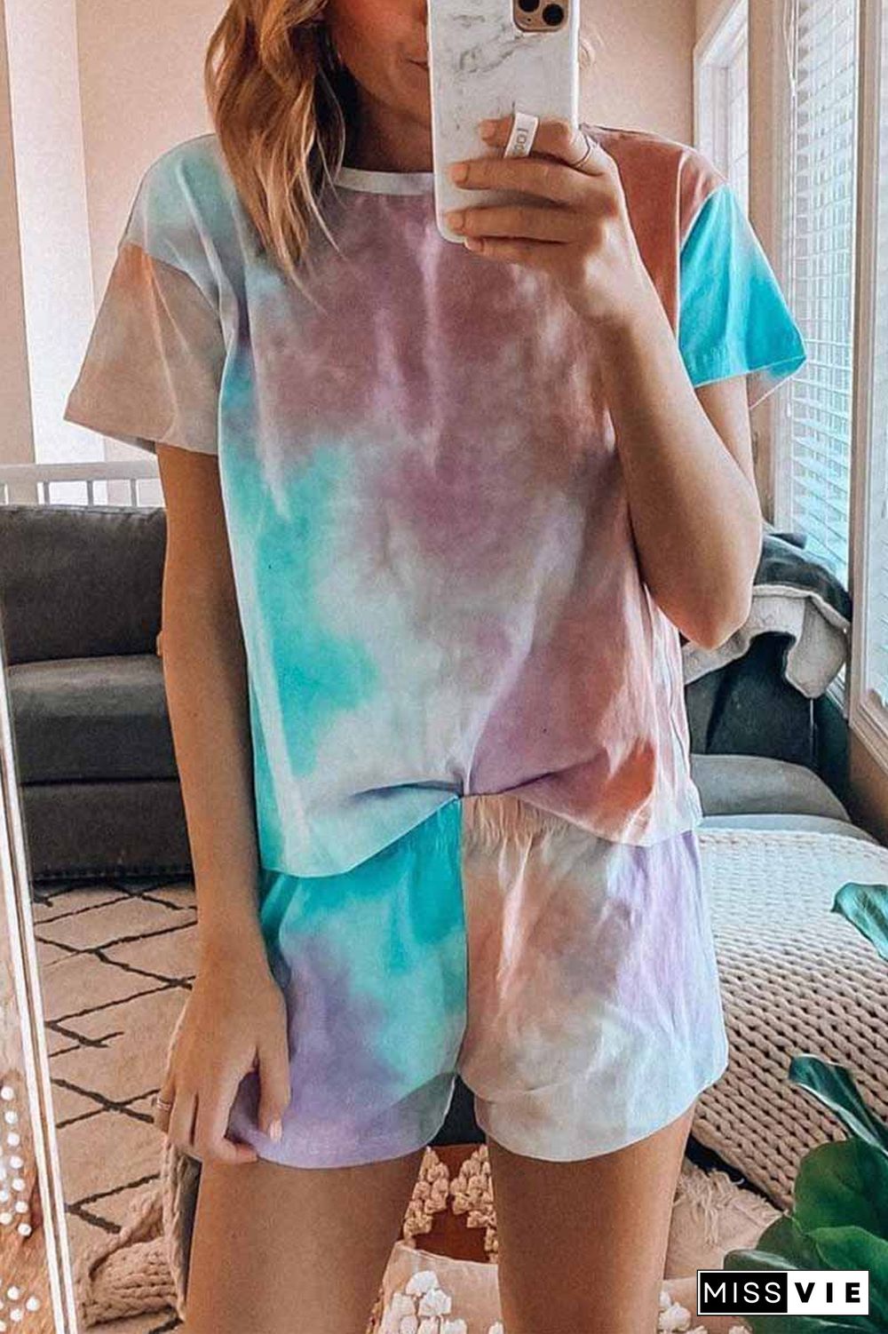 Tie-Dye Round Neck Two-Pieces Set