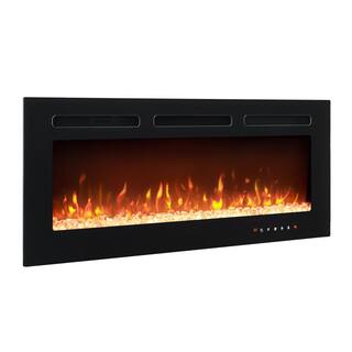 HOMESTOCK 50 in. Black Electric Fireplace Wall Mounted Fireplace LED with 12 Colors Touch Screen Remote Logset and Crystal Stones 89431HD