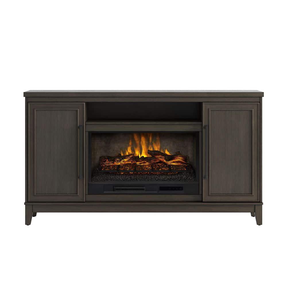 SCOTT LIVING BLAINE 65 in Freestanding Media Console Wooden Electric Fireplace in Dark Brown Birch