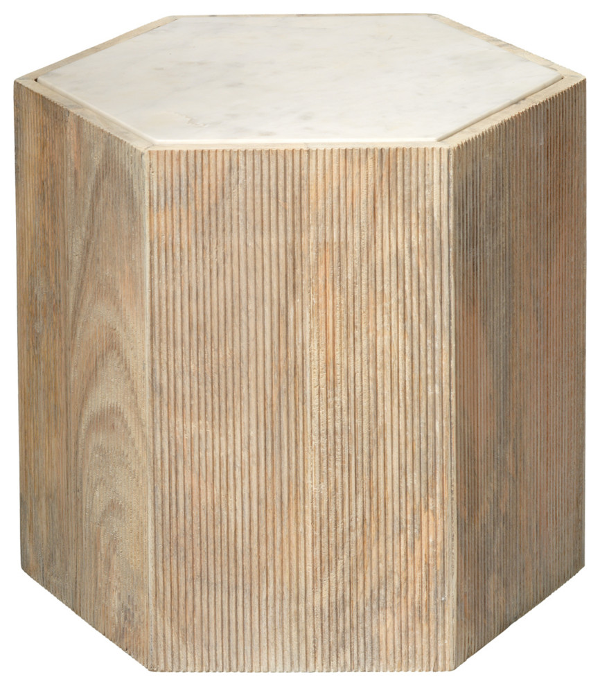 Large Argan Hexagon Table  Natural Wood and White Marble   Transitional   Side Tables And End Tables   by HedgeApple  Houzz