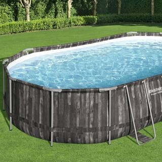 Bestway 20 ft. x 12 ft. Oval 48 in. Deep Metal Frame Above Ground Outdoor Swimming Pool Set 5611SE-BW