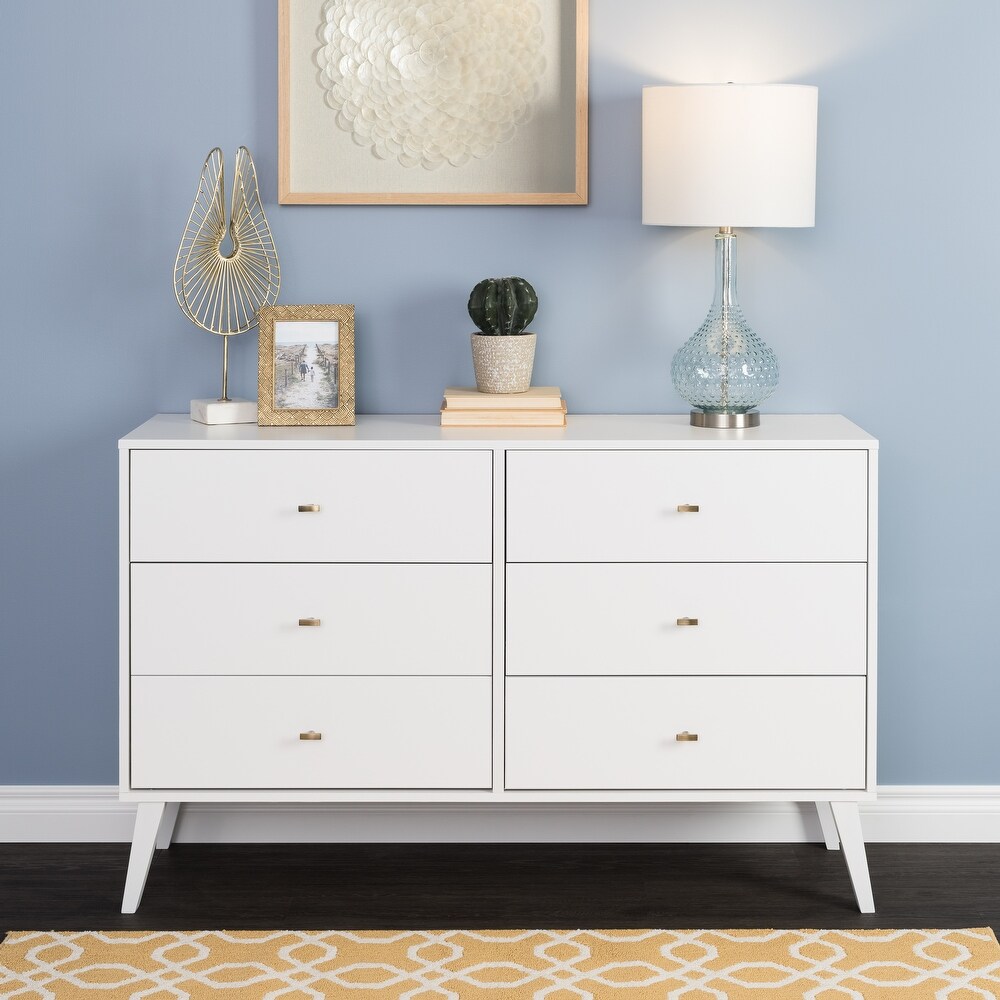 Prepac Milo Mid Century Modern 6 Drawer Double Dresser for Bedroom  Chest of Drawers  Contemporary Bedroom Furniture