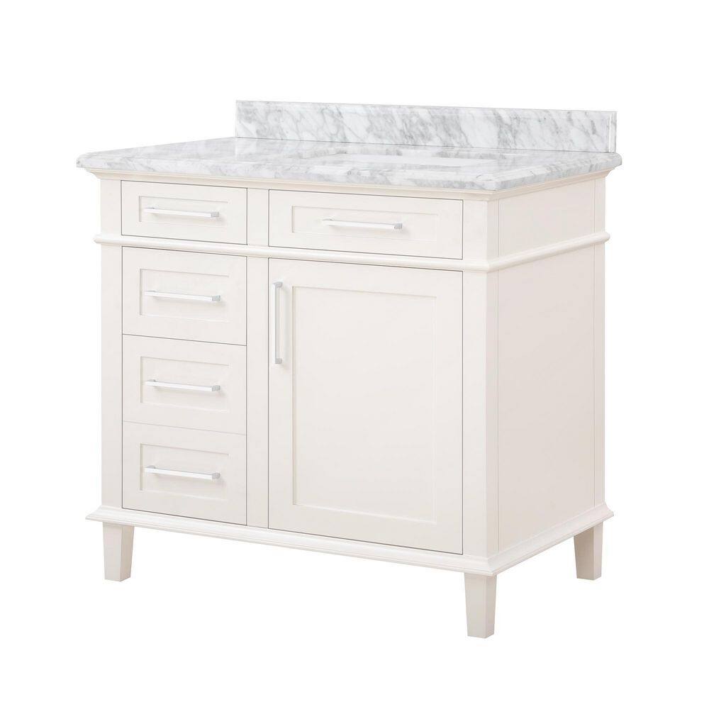 Home Decorators Collection Sonoma 36 in. W x 22 in. D x 34.50 in. H Bath Vanity in Off White with Carrara Marble Top Sonoma 36OW