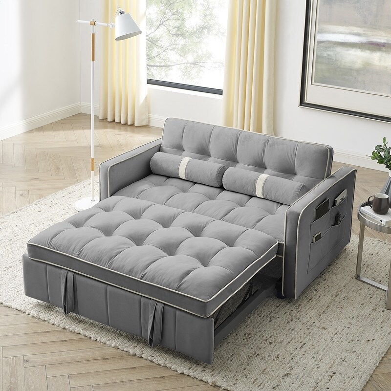 Adjsutable Pull Out Sleep Sofa Bed 2 Seater Couch with Lumbar Pillows