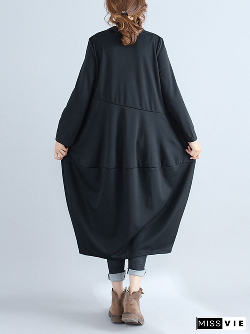 Casual Loose Plus Size Solid Color Hooded Midi Dresses