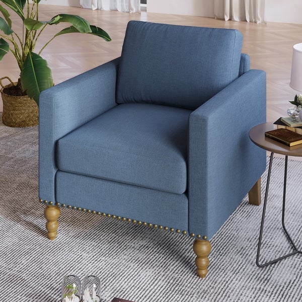 Linen Armchair Accent Chair with Wooden Legs