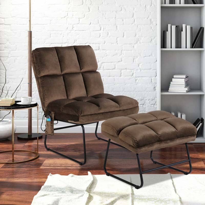 Massage Velvet Accent Sofa Chair with Ottoman, Electric Massage Couch for Living Room