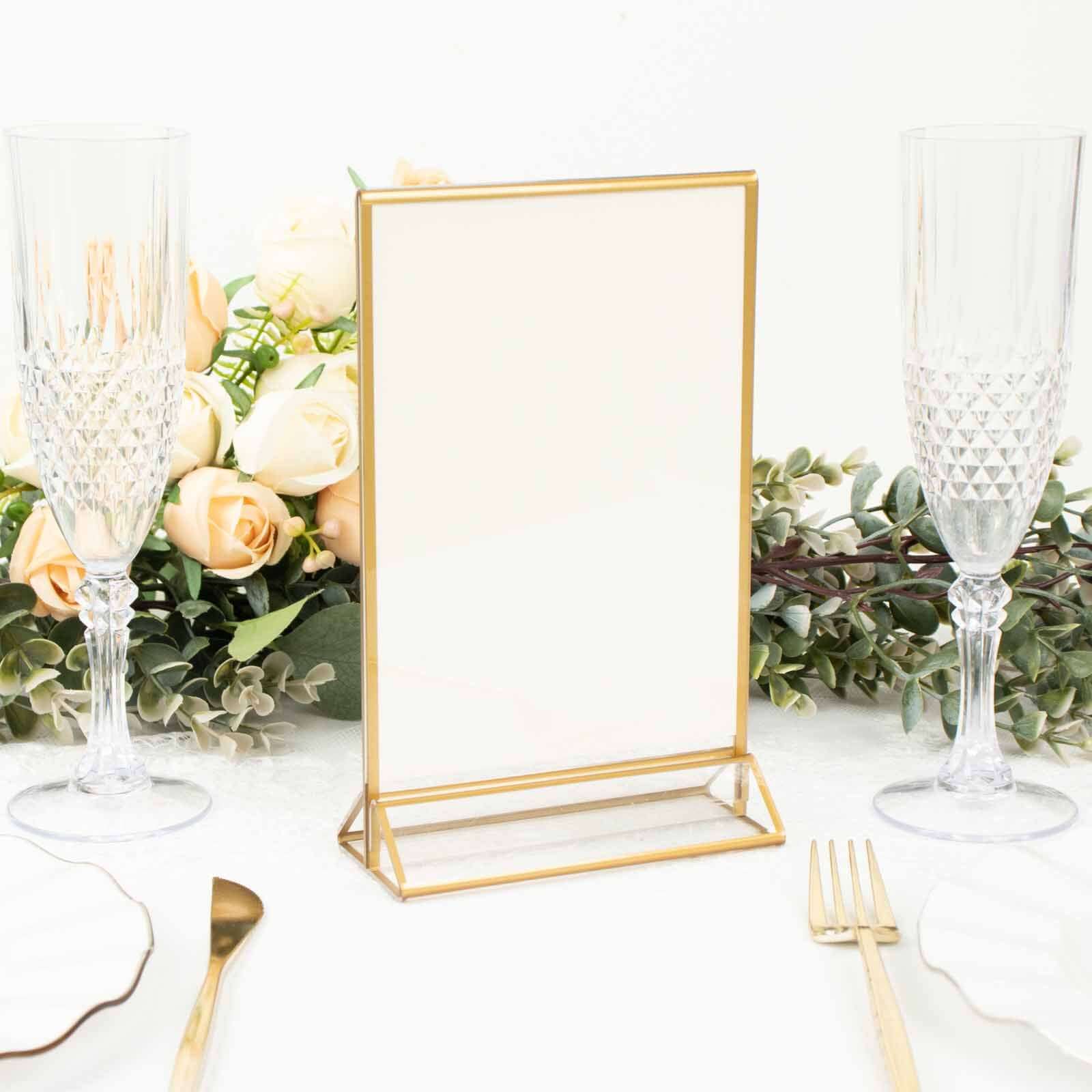 6 Pack Gold Frame Acrylic Freestanding Table Sign Holders, Double Sided Number, Picture, Menu Display Stands 5