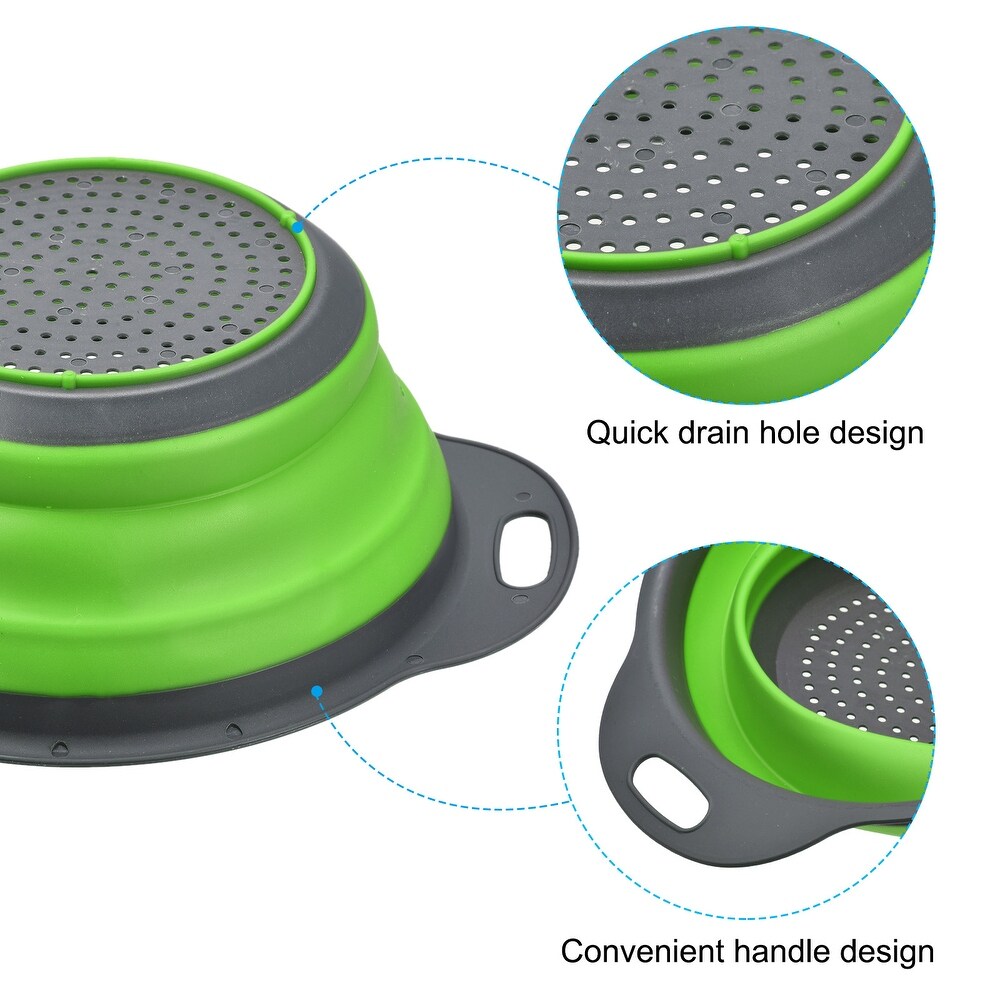 Collapsible Colander  Silicone Round Foldable Strainer with Handle   23.5cm x 14cm x 9.5cm