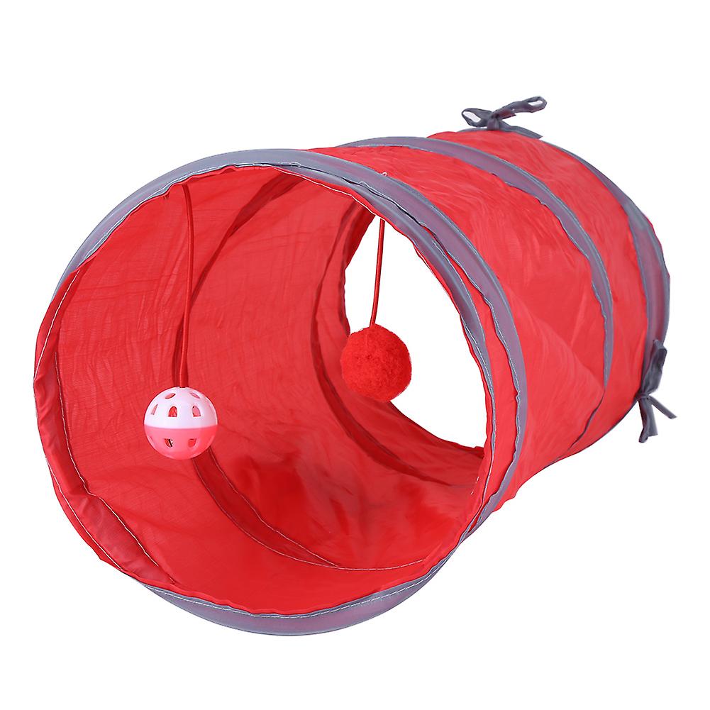 Cat Tunnel Toy Kitten Playing Tube Pet Toys With Tinkle Bell and Plush Ballred