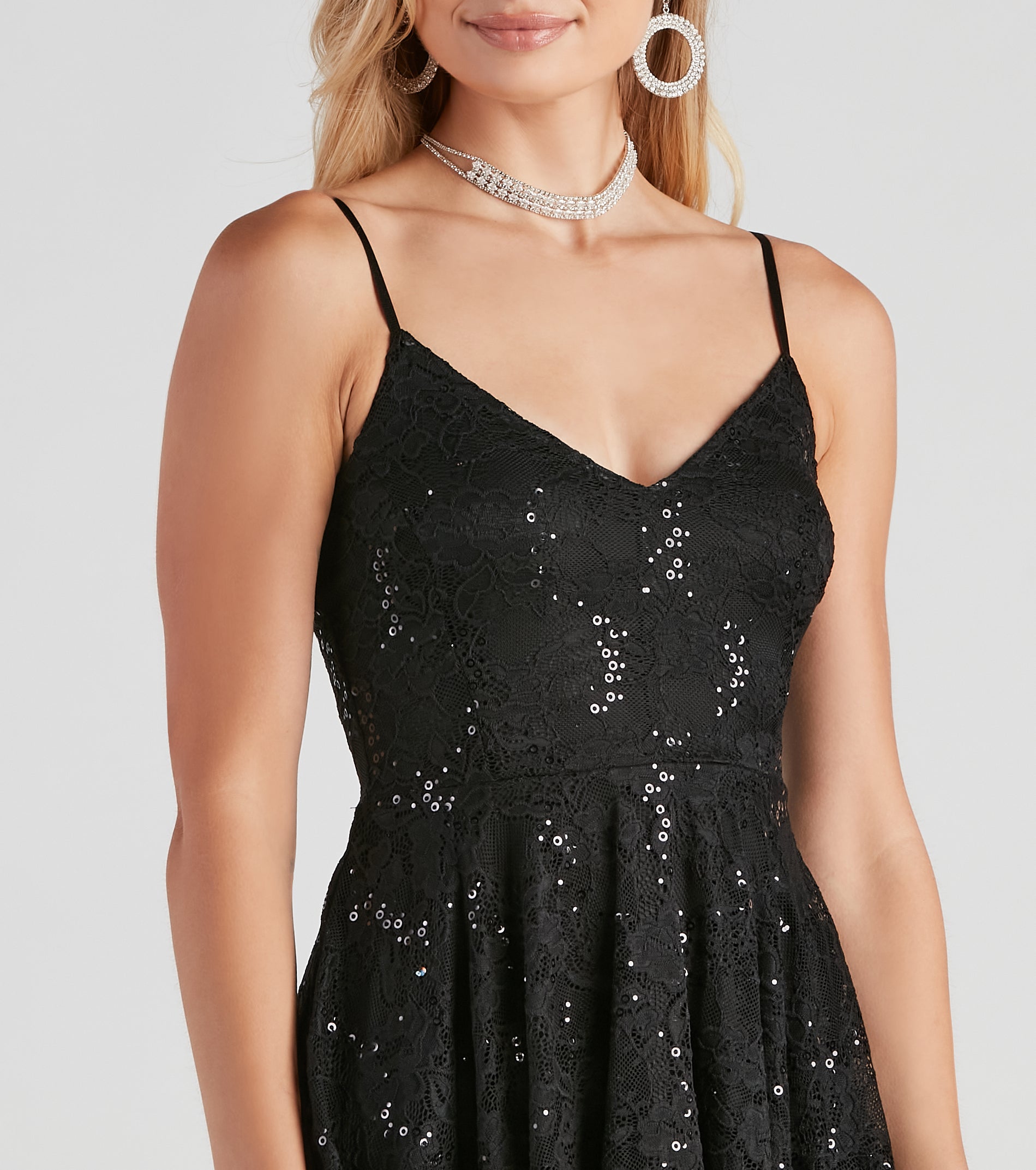 Sweet And Flirty Sequin Lace Skater Dress