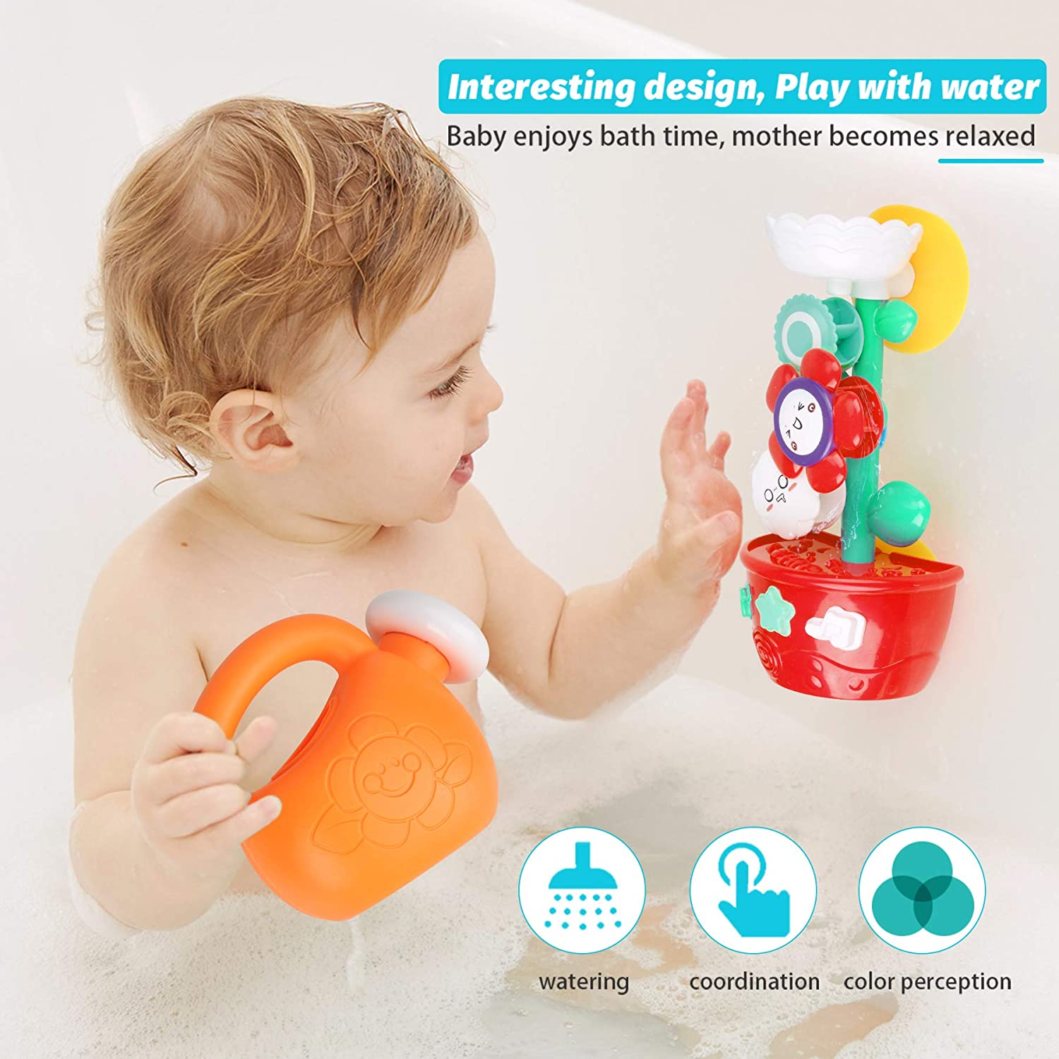 Flower Bath Toys Bathtub Toys for Toddlers Babies Kids 2 3 4 Year Old Girls Boys Gifts with 1 Mini Sprinkler 2 Toys Cups Strong Suction Cups