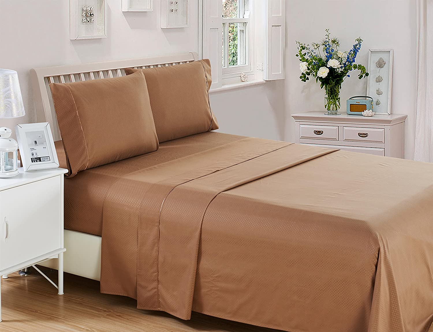 Bed Sheet Set - Microfiber 1800 - Wrinkle Stain and Fade Resistant - Hypoallergenic - Deep Pocket Pattern -4 Piece