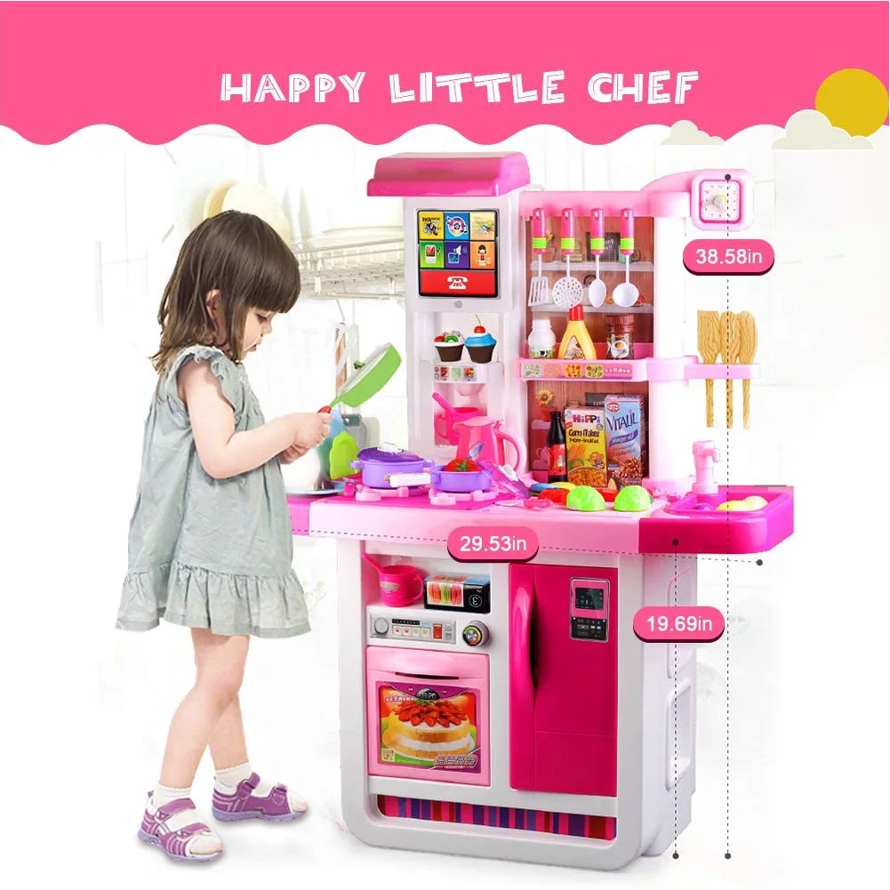 Hillo Large Kitchen Playset Cooking Little Chef， Pink