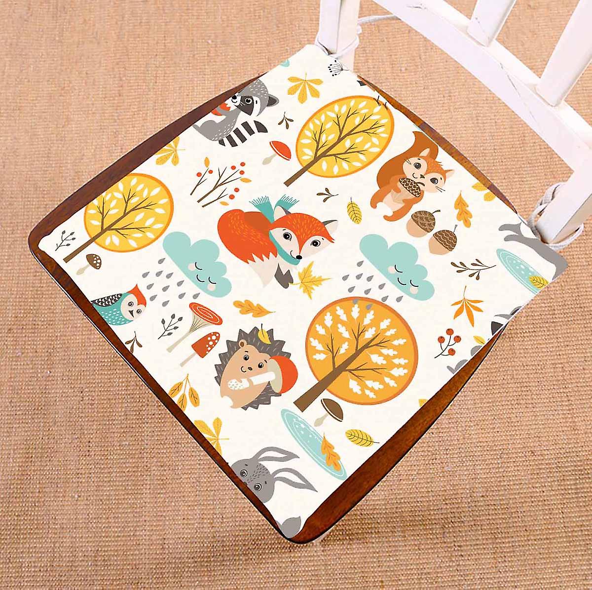 Autumn Woodland Animals Trees Rainy Clouds Mushrooms Leaves Chair Pads Chair Mat Seat Cushion Chair Cushion Floor Cushion 50x50 Cm