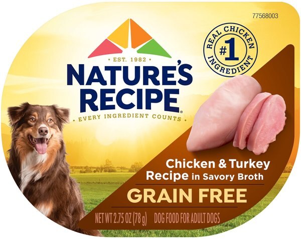 Nature's Recipe Prime Blends Grain-Free Chicken and Turkey in Broth Recipe Wet Dog Food， 2.75-oz tray， case of 12