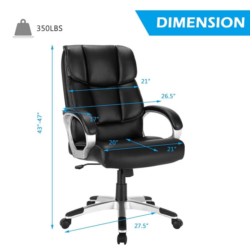 350 LBS Big & Tall Office Chair, Leather High Back Executive Chair, Adjustable Swivel Computer Task Desk Chair