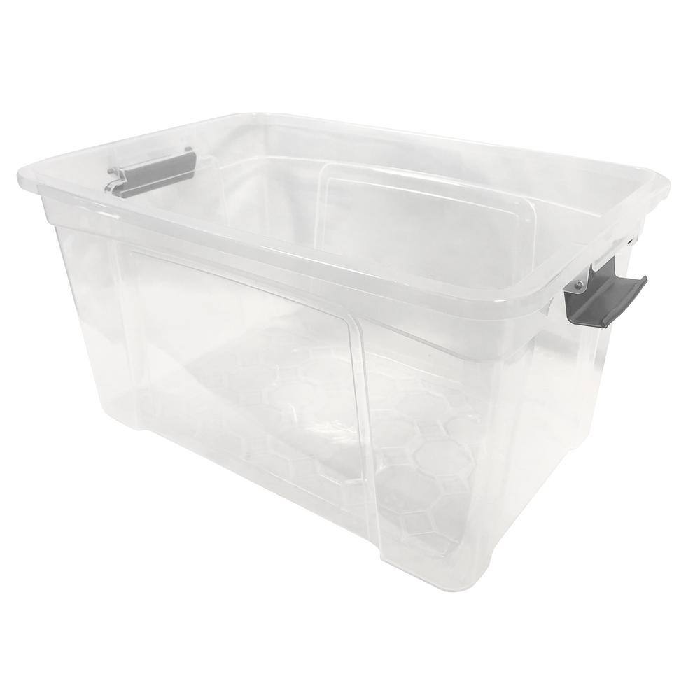 Modern Homes 9.5 Gal. Storage Box in Clear Bin with Grey Handles with cover 22144