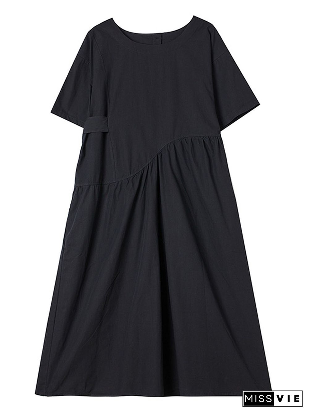 Casual Half Sleeves Loose Solid Color Round-Neck Midi Dresses