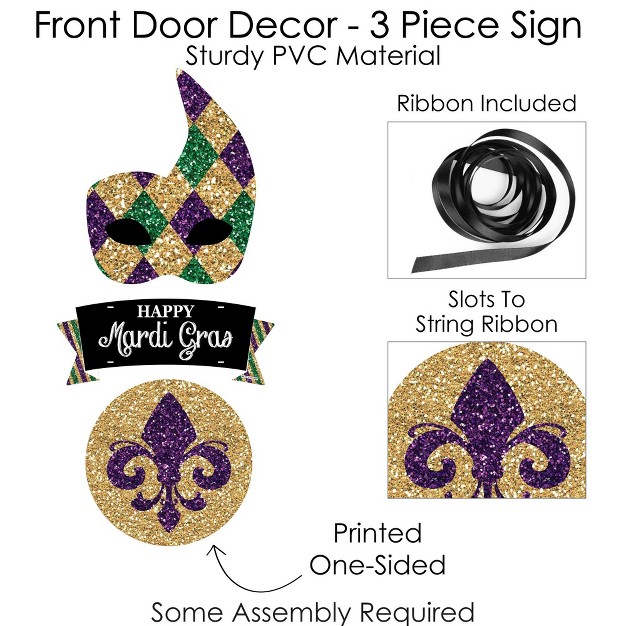 Big Dot Of Happiness Mardi Gras Hanging Porch Masquerade Party Outdoor Decorations Front Door Decor 3 Piece Sign