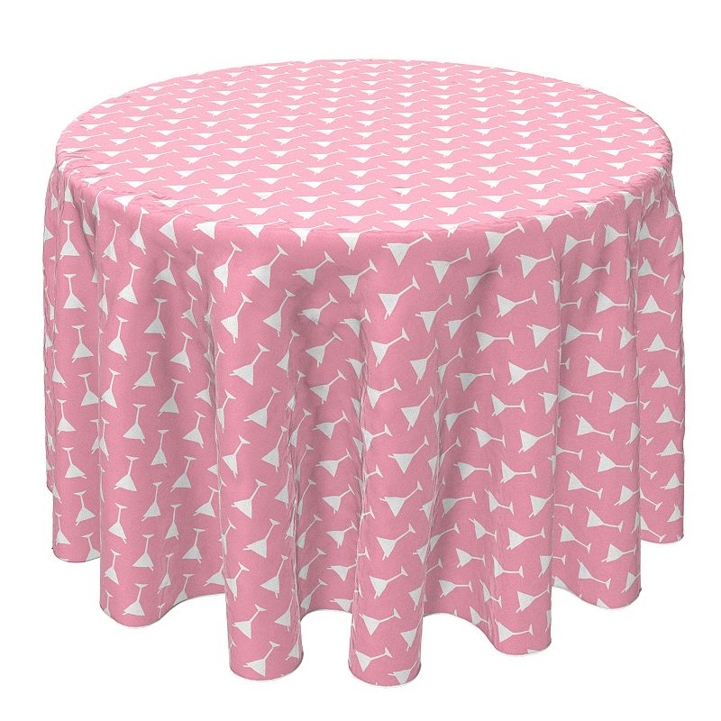 Round Tablecloth， 100% Cotton， 60 Round， Simple Martinis Pink