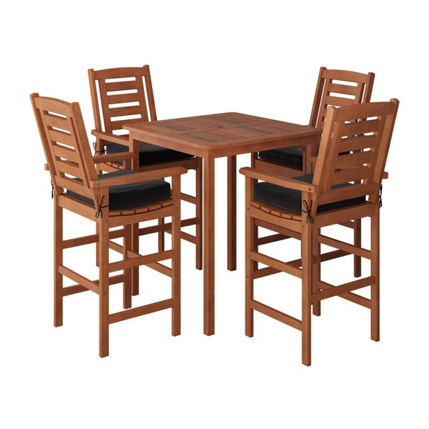 Miramar 5pc Square Wood Patio Bar Height Dining Set Cinnamon Brown black Corliving