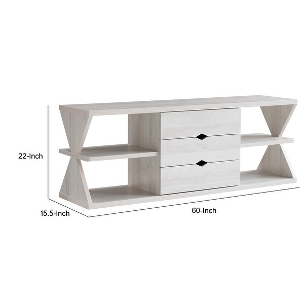 60 Inch TV Media Entertainment Console with 4 Shelves， 3 Drawers， Oak White