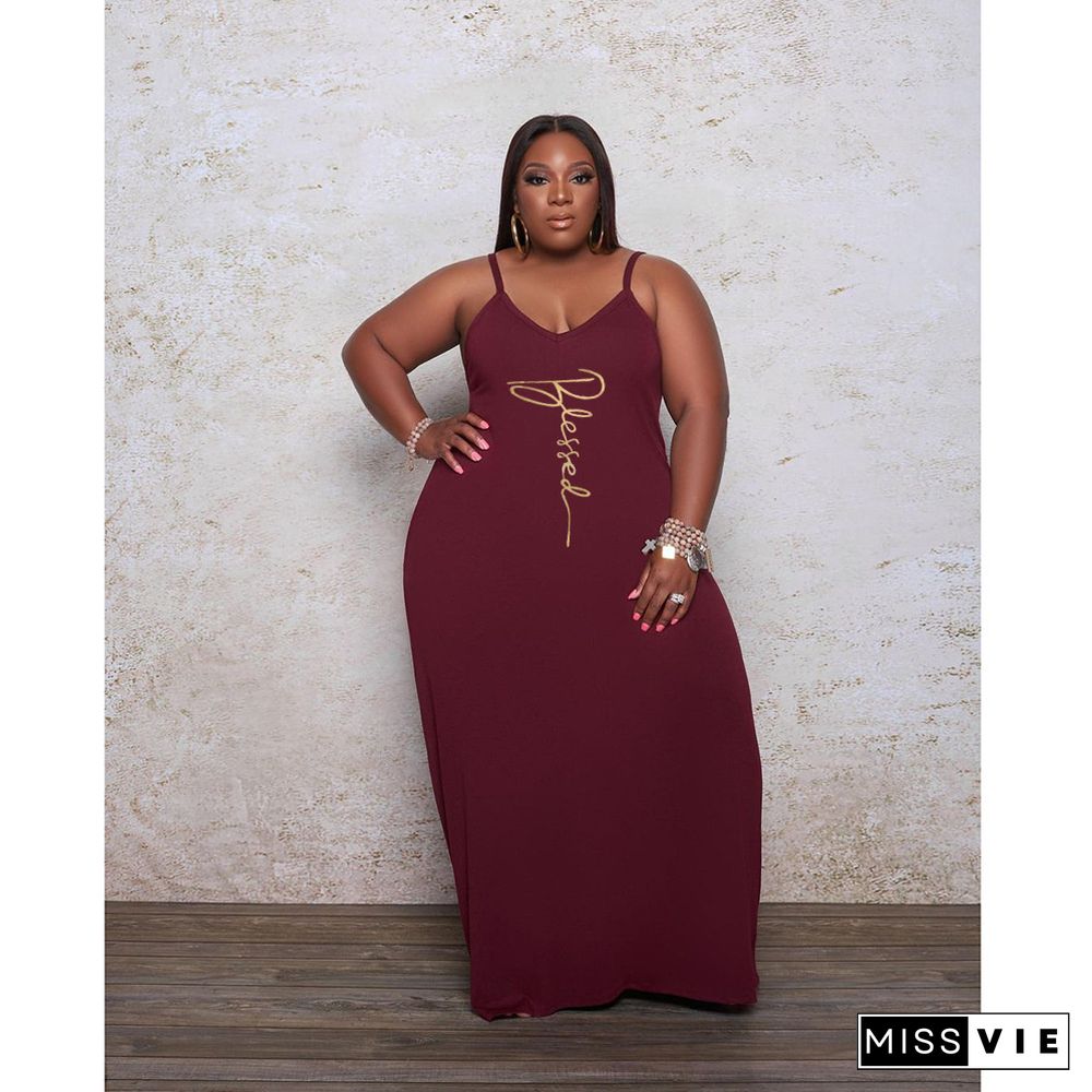 Plus Size Sleeveless V-Neck Loose Maxi Dress