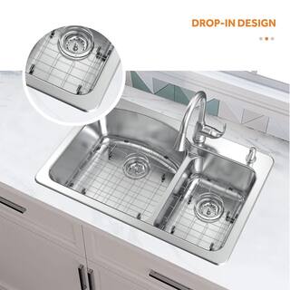 Glacier Bay All in-One 33 in. Drop-inUndermount Double Bowl 18 Gauge Stainless Steel Kitchen Sink with Pull-Down Faucet VT3322G2