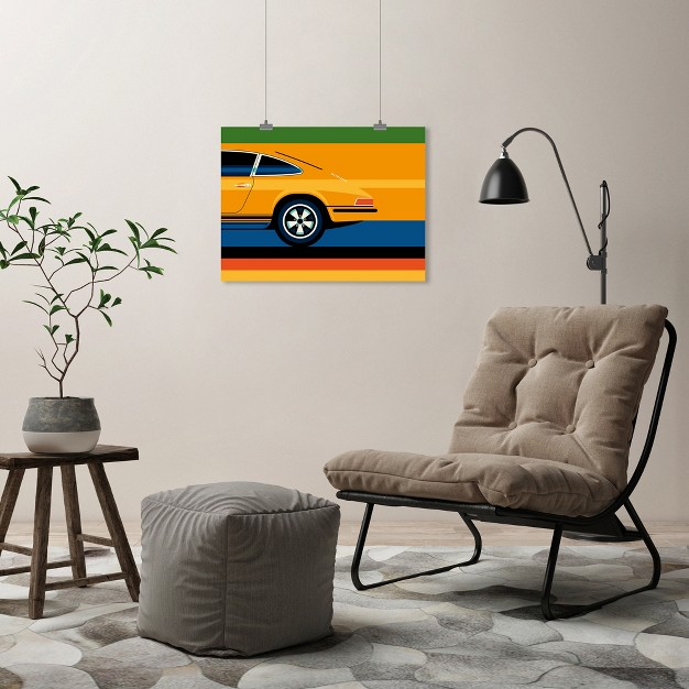 Americanflat Mid Century Modern Wall Art Room Decor Orange Retro Sports Car Back By Bo Lundberg