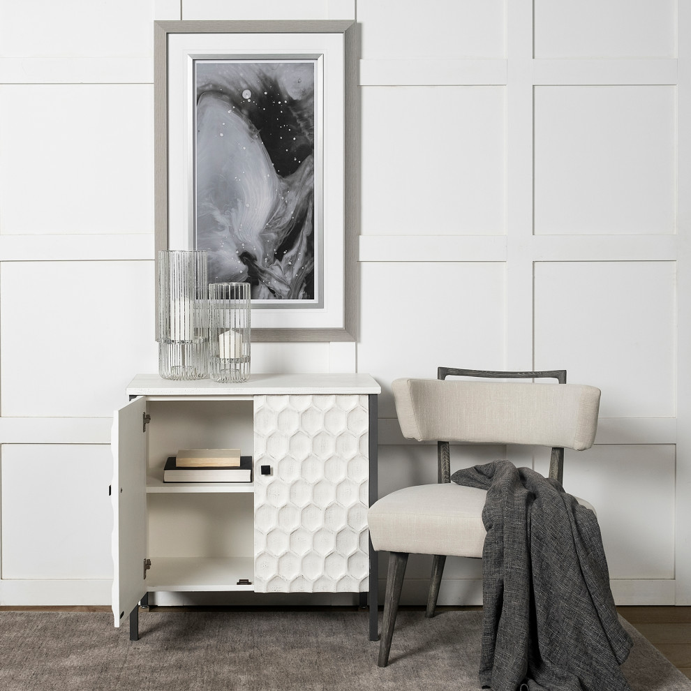 Savannah White Fir Veneer With Silver Metal Frame Accent Cabinet   Transitional   Accent Chests And Cabinets   by HedgeApple  Houzz