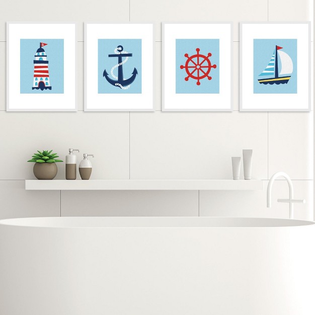 Big Dot Of Happiness Lighthouse Sailboat And Anchor Unframed Nautical Linen Paper Wall Art Set Of 4 Artisms 8 X 10 Inches