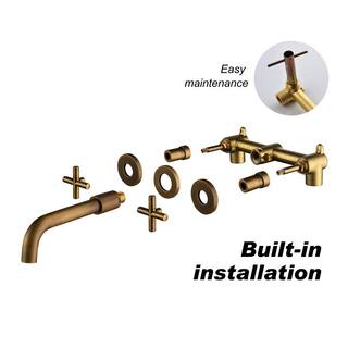 FLG Double Handle Wall Mounted Bathroom Faucet in Antique Copper DD-0015-AC