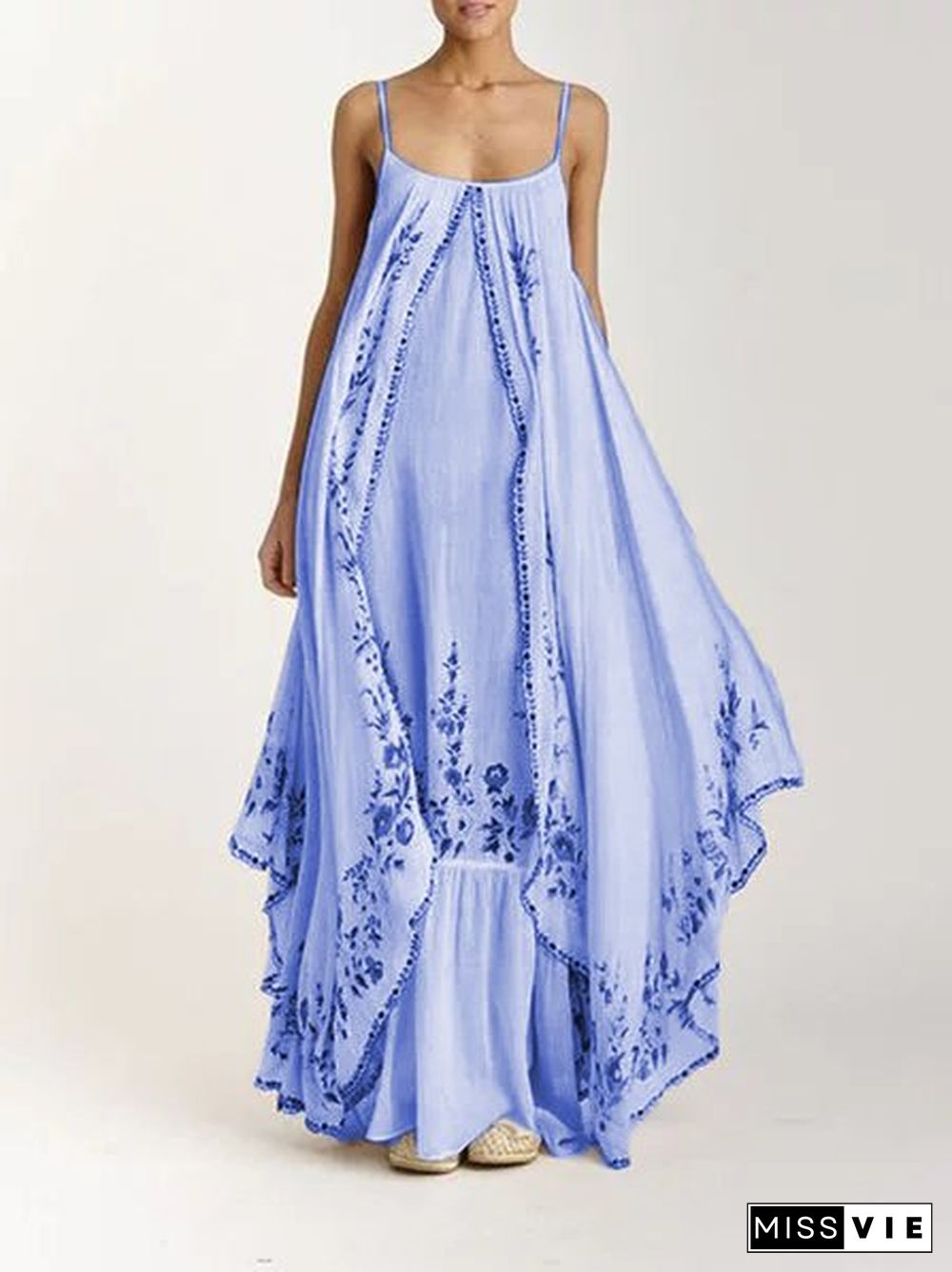 Bohemian Embroidered Suspender Maxi Dress for Women