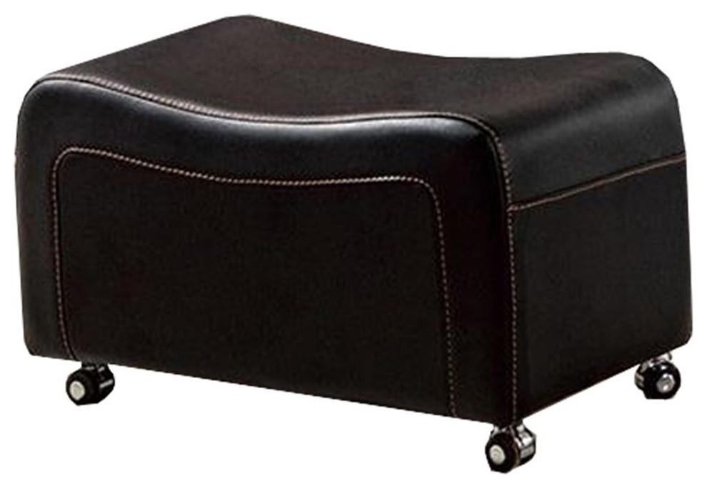 Faux Leather Upholstered Wooden Loveseat And Ottoman Set  Black   Contemporary   Loveseats   by VirVentures  Houzz