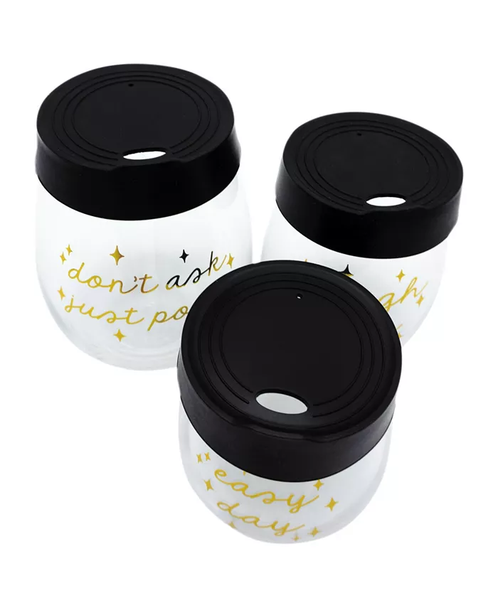 TMD Holdings Don't Ask Just Pour Rough Day Easy Day Stemless Wine Variety pack with Silicone Sipper Lids Set of 6